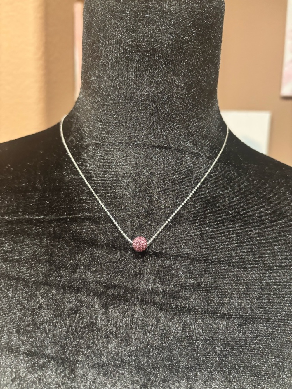 Touchstone Crystal Sterling Silver Pink Pavé Ball Necklace